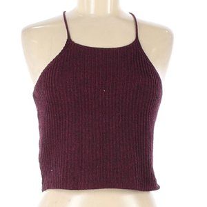 Guess Burgundy Cropped Ribbed Top